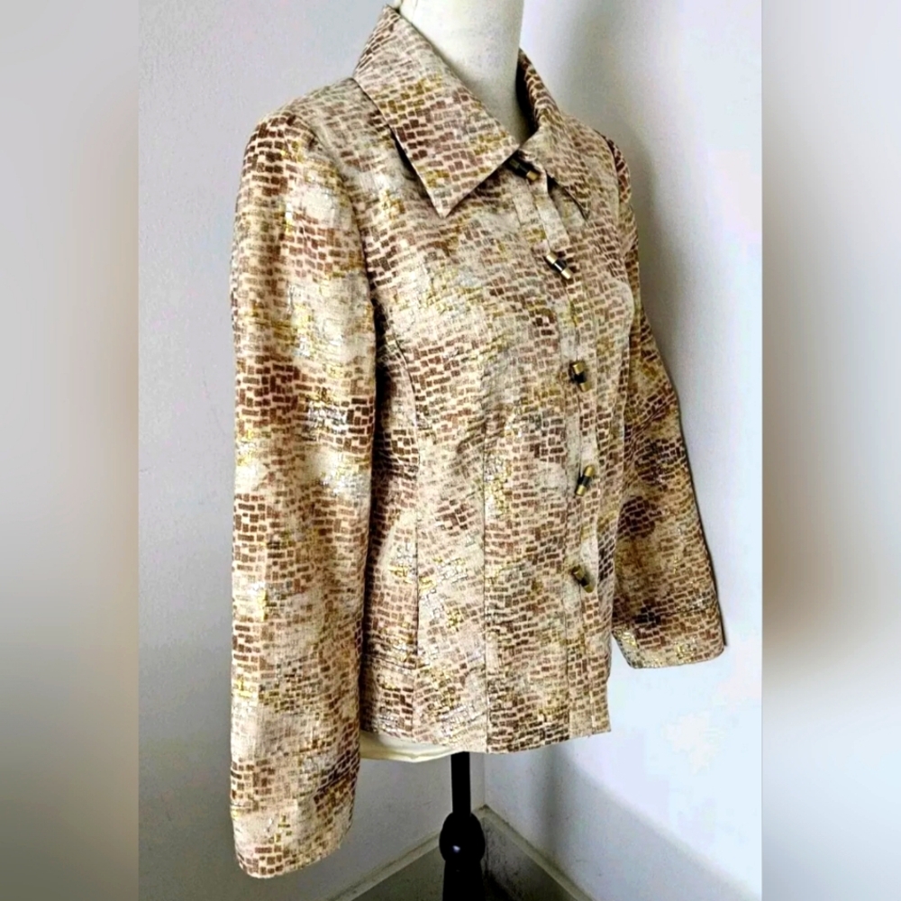 🌼vintage CHICOS cotton/silk  jacket tan/gold mettalic size small 🌼